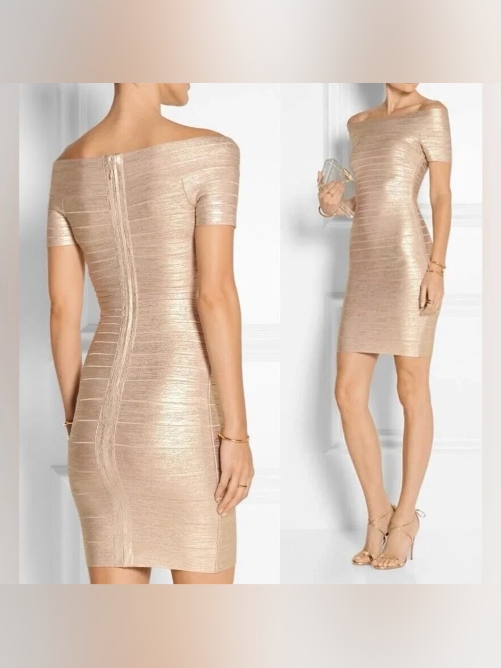 Herve Leger gold foil bandage dress NWT